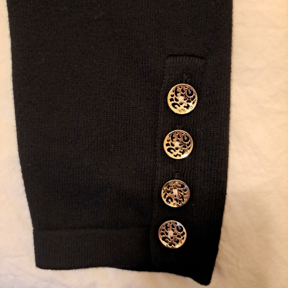 J. McLaughlin  Open Front Cropped Cardigan Blue With Gold Buttons Sz XL EUC - Picture 2 of 6